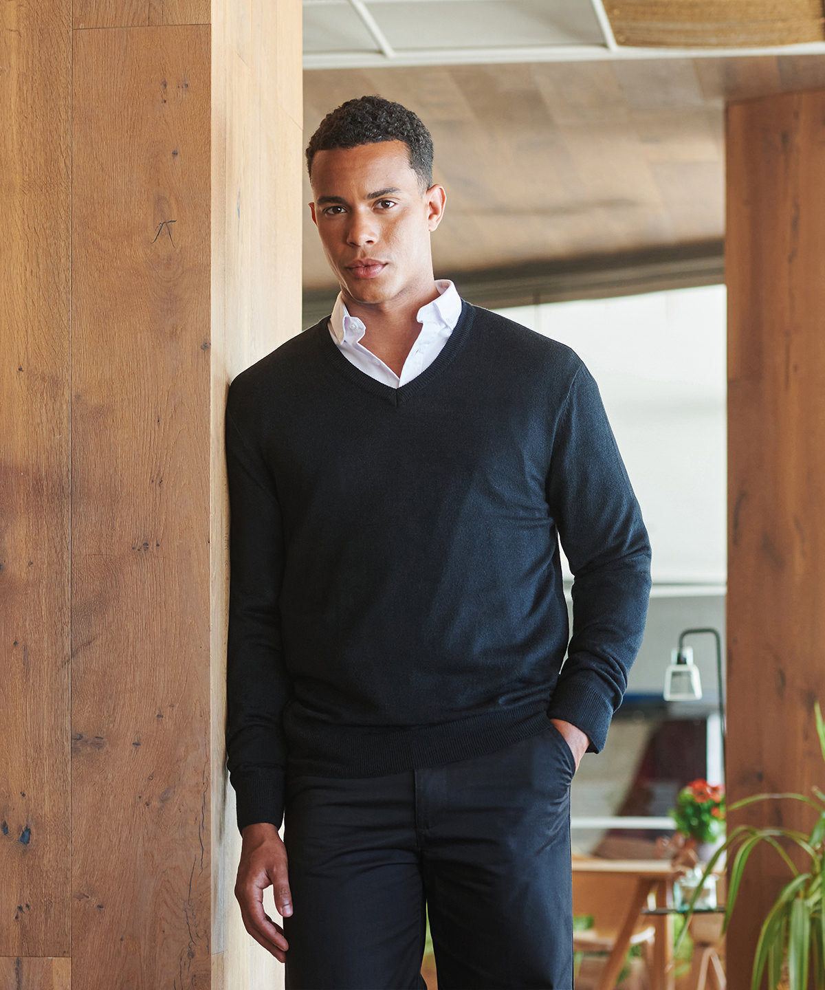 Cashmere touch acrylic v-neck jumper